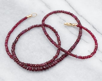 High Quality Faceted Ruby Beaded Necklace, Ruby Necklace, Single Strand Ruby Necklace, Ruby Anniversary, A24451