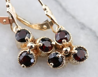 Gold and Garnet Drop Earrings, Floral Garnet Earrings, 14K Gold Earrings, January Birthstone, Birthday Gift, Bridal Jewelry 2JA1PDLT