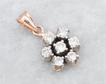 14K Two Tone Gold Diamond Floral Pendant