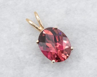 14K Yellow Gold Pink Tourmaline Solitaire Pendant, 2.66 Carats
