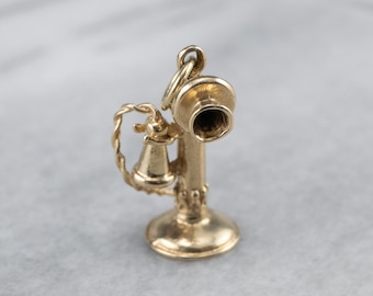 Vintage 14K Gold Telephone Charm, Movable Mouthpiece