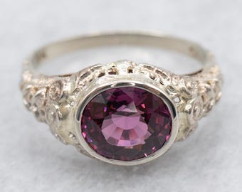 Art Deco Rhodolite Garnet 14K White Gold Ring