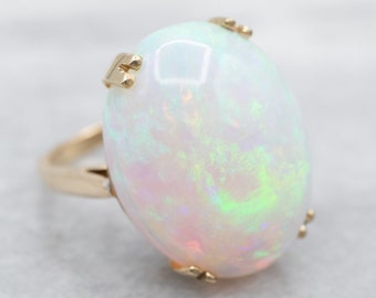 Vintage 14K Yellow Gold Opal Ring, October Birthstone