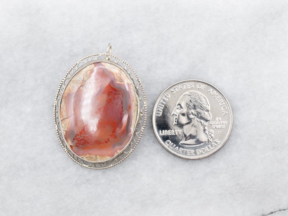 White Gold Agate Brooch or Pendant with Filigree … - image 2