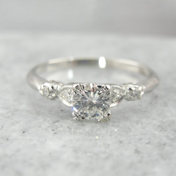 RESERVED - Down Payment - Retro Era Platinum and Diamond Engagement Ring 6E95LP-R