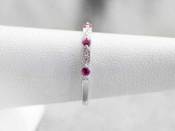 14K White Gold Ruby and Diamond Stacking Band - image 9