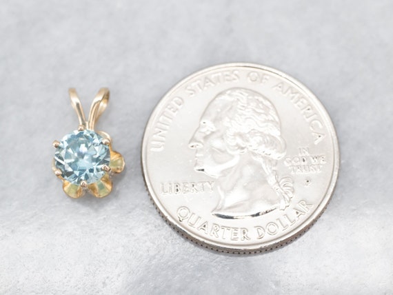 14K Yellow Gold Blue Zircon Buttercup Pendant, So… - image 4