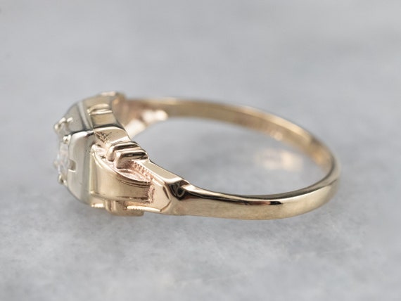 Retro Diamond Solitaire Ring, 10K Two Tone Gold E… - image 4