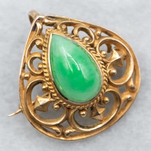 Antique Gold Jadeite Brooch or Pendant, Yellow Gold Jadeite Pendant, Yellow Gold Pendant, Jadeite Solitaire Pendant, Jadeite Pendant A36701