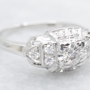18-Karat White Gold and Diamond Ring, 1940s Diamond Ring, Retro Diamond Ring, White Gold Diamond Ring, Vintage Engagement Ring A61652