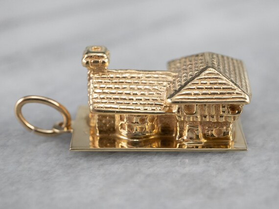 Vintage 14K Gold House Charm Pendant, Detailed Design View 3