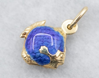 Blue Fish Enamel Charm, Fish Charm Pendant, Yellow Gold Fish, Fish Pendant, Fish Charm, Unisex Gift, Enamel Jewelry, Layering Pendant A34806