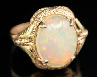 Art Nouveau Butterfly 10K Gold Opal Ring