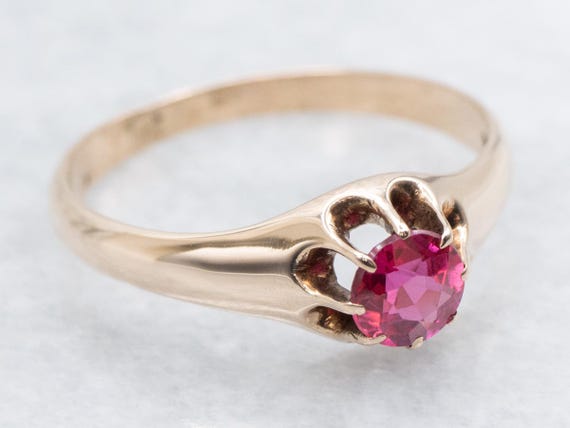 Antique Ruby Doublet Belcher Set Solitaire Ring - image 1
