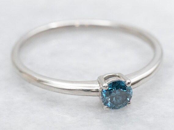 Platinum Enhanced Blue Diamond Solitaire Ring - image 2
