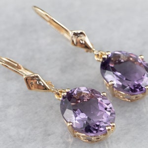 Oval Cut Amethyst Earrings, Amethyst Drop Earrings, 14K Gold Amethyst Earrings, Gifts for Her, February Birthstone, Gemstone Earrings A3692