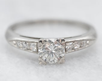 Platinum Diamond Engagement Ring, Round Brilliant Cut, Anniversary Ring