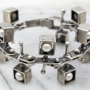 Large Abstract Sterling Silver Pearl Bracelet, Statement Bracelet, Gifts for Her, A24952