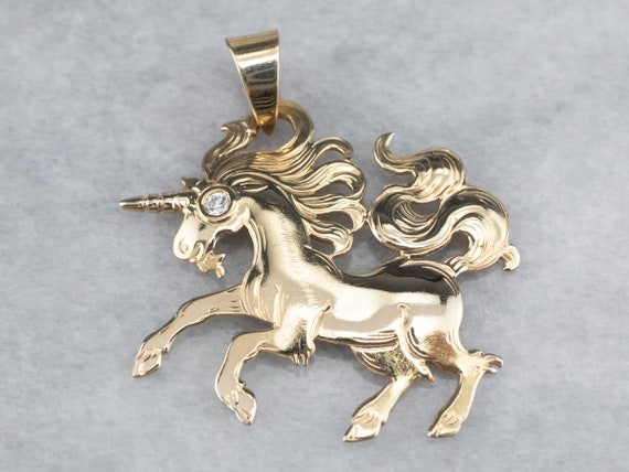 Gold and Diamond Magical Unicorn Pendant, Gold Un… - image 1