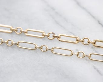 14K Yellow Gold Trombone Link Chain Necklace, 22.25 Inch