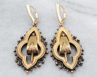 Victorian 14K Yellow Gold Etruscan Revival Drop Earrings