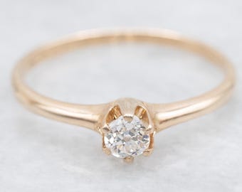 Antique 14K Gold Old Mine Cut Diamond Solitaire Engagement Ring
