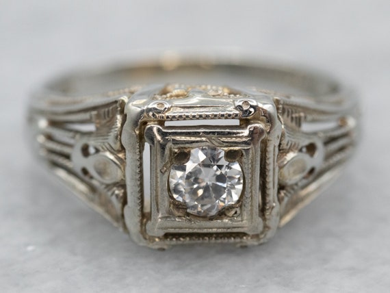 Antique Diamond Engagement Ring, Art Deco Diamond… - image 1