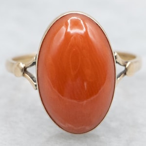 Anillo vintage de coral rojo, anillo de coral en oro amarillo de 18 quilates, regalo de cumpleaños, joyería de coral, anillo de coral botánico, regalos para ella A68395