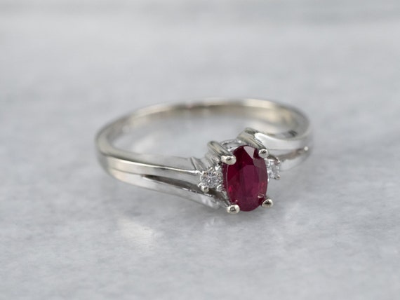 Pretty Ruby and Diamond Bypass Ring, Ruby Anniver… - image 2