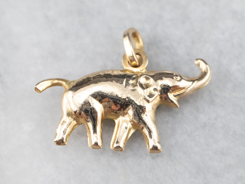 Happy Elephant 14K Gold Charm, Lucky Elephant Pendant, Trunk Up Happy Elephant 14K Gold Charm, Lucky Elephant Pendant, Trunk Up