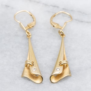 18K Yellow Gold Diamond Drop Earrings, Contemporary Design