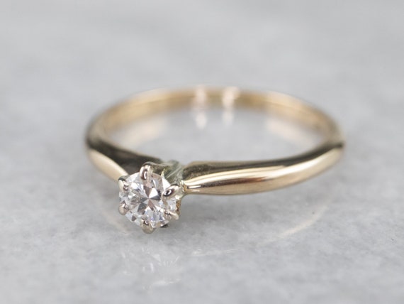 Two Tone Gold Diamond Ring, Diamond Solitaire Rin… - image 2