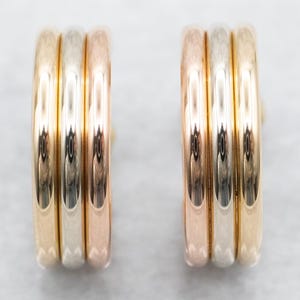 Tri-Color Triple Row Hoop Earrings, Tri-Color Gold, Gold Hoops, Hoop Earrings, Gold Earrings, Gold Hoop Earrings, Hoops, Earrings A42071