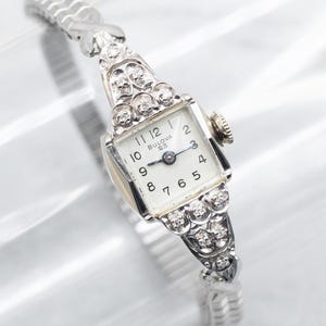 Ladies White Gold and Diamond Watch, Vintage Wrist Watch, Vintage Bulova Wrist Watch, Gifts for Her, Diamond Anniversary A57404