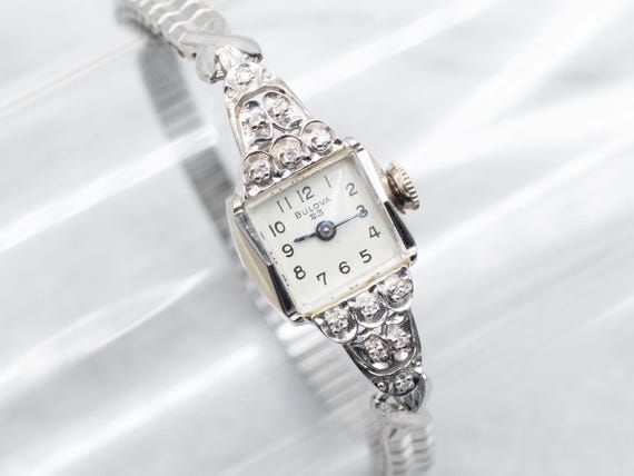 Vintage Bulova Diamond 14K White Gold Ladies Watch, 6 Inch  display picture 1