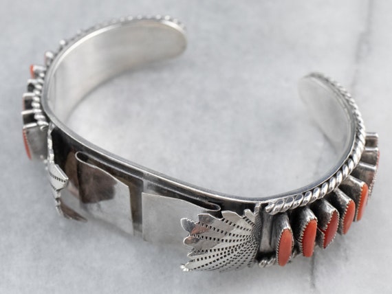 Coral Sterling Silver Watch Cuff, Southwest Native American  display picture 1