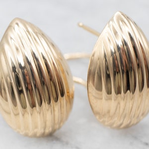 Yellow Gold Hollow Earrings with Omega Backs, Statement Earrings, Estate Jewelry, Drop Earrings, A26801