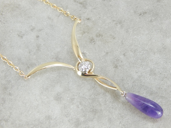 Amethyst and Diamond Drop Necklace QXMXHH-N - image 1
