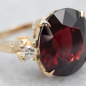 Garnet and Diamond Ring, Yellow Gold Garnet Ring, Three Stone Garnet Ring, Garnet Jewelry, January Birthstone, Right Hand Ring A26040