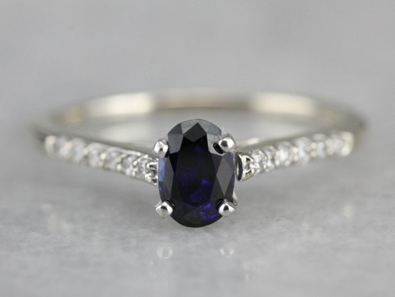 Sapphire and Diamond Ring, Sapphire Engagement Ri… - image 2