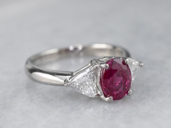 Oval Ruby Diamond Platinum Engagement Ring, GIA C… - image 2
