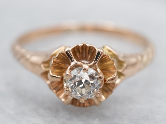 Buttercup Diamond Solitaire Ring, Old Mine Cut Ri… - image 1