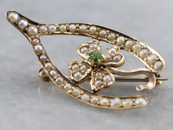 アンティーク シード パールとガーネットのピン、ウィッシュ