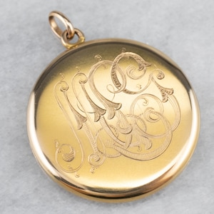 Victorian Monogrammed Locket, Antique &quot;MPG&quot; Locket, Bloomed Gold Locket, Large Gold Locket, Estate Jewelry, Birthday Gift 9QLHA8DX