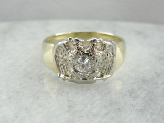 14k Gold Masonic Scotish Rite Diamond Ring 1/4 Ctw | Sarraf.com