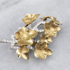Tiffany Diamond Platinum and Gold Ivy Brooch, Botanical Brooch, Mixed Metal Brooch, Bridal Pin, April Birthstone, Gift for Her 79MHKR13 image 2