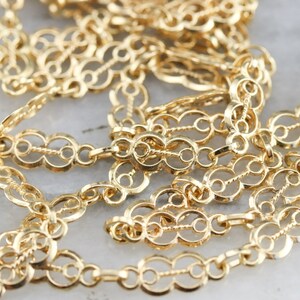 Gold Decorative Link Chain, Vintage Gold Necklace, Fancy Link Flat Chain, 36 Inch Chain FLNNATF6