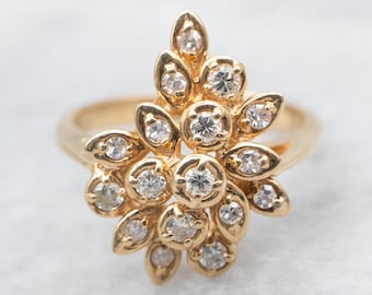 14K Yellow Gold Floral Diamond Cluster Ring
