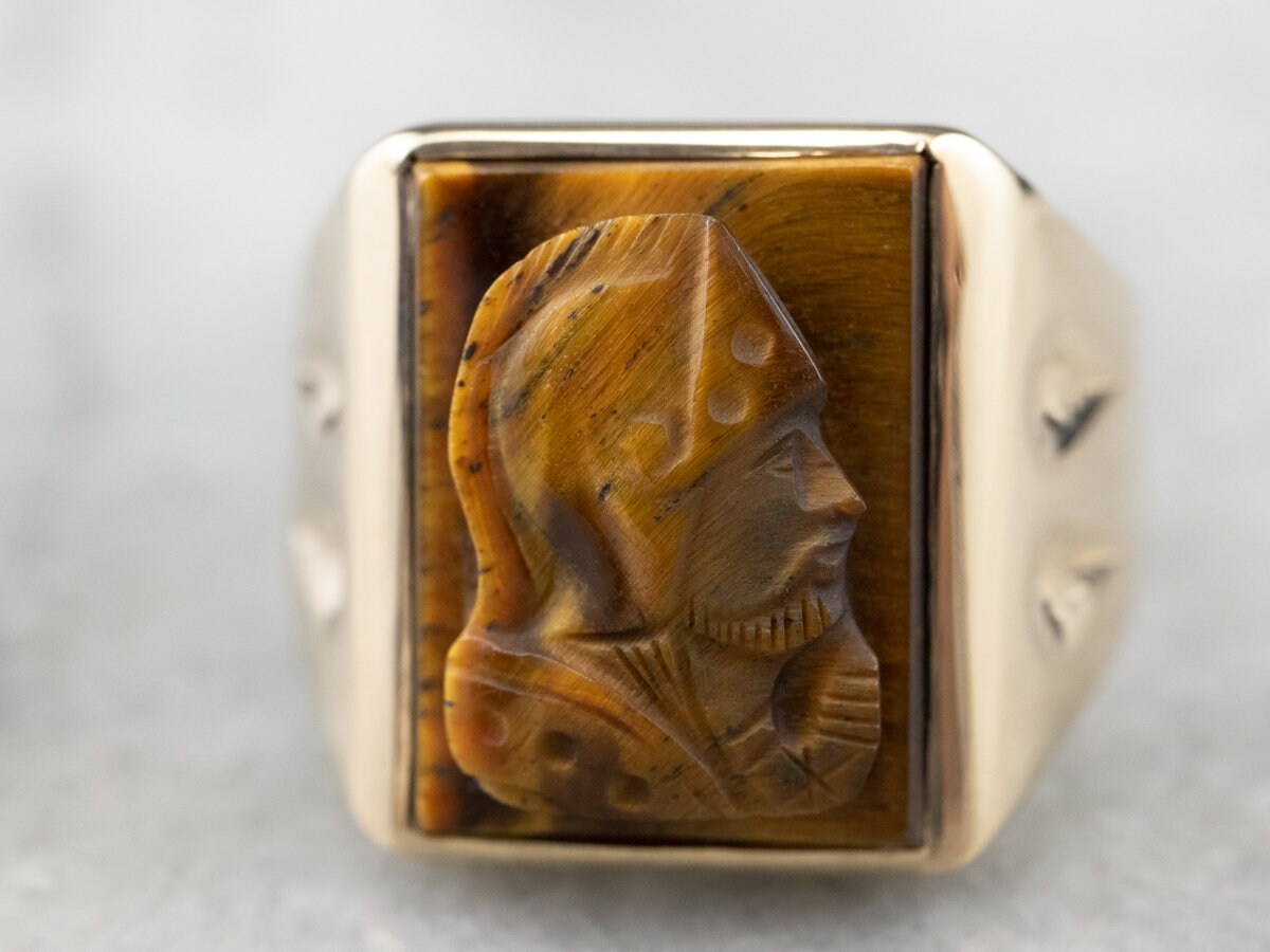 アクセサリー vintage 9ct gold Tiger Eye Cameo ring C. 1890 Vintage Tiger Eye Cameo Ring in 9kt Yellow Gold | Ross Simons