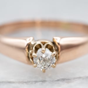 Victorian Old Mine Cut Diamond Ring, Antique Diamond Solitaire Ring, Antique Diamond Engagement Ring, Antique Rose Gold Diamond Ring A25805